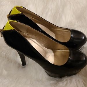 Charlotte Russe Black and Neon Yellow Heels